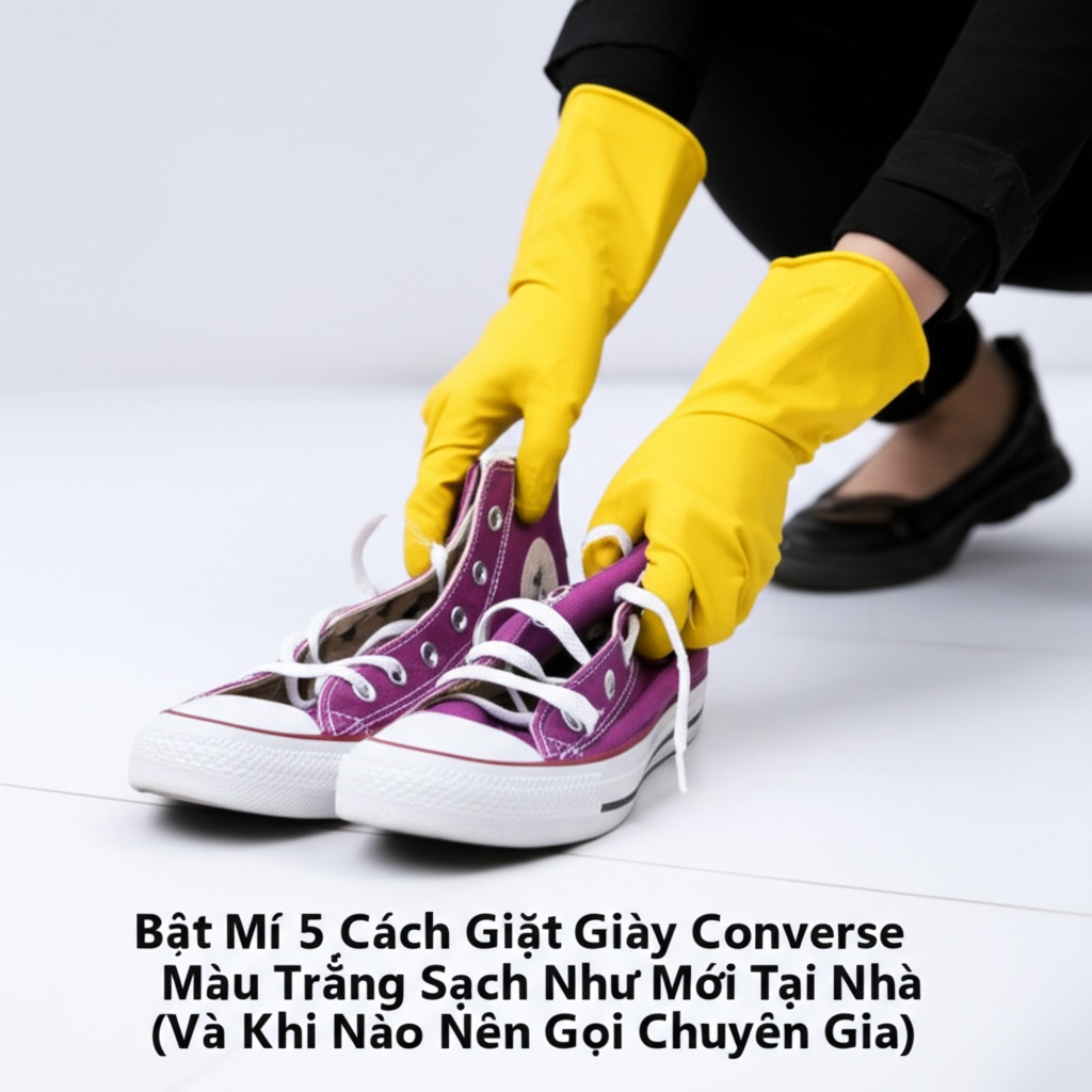 Hình minh họa cho bài viết: Bật Mí 5 Cách Giặt Giày Converse Màu Trắng Sạch Như Mới Tại Nhà (Và Khi Nào Nên Gọi Chuyên Gia)
